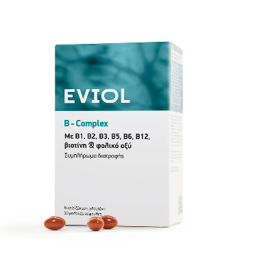 Eviol B-Complex Συμπλήρωμα Συμπλέγματος Βιταμίνης B για τη Φυσιολογική Λειτουργία του Νευρικού Συστήματος, 30 caps EVIOL | Φαρμακείο Κατιρτζόγλου