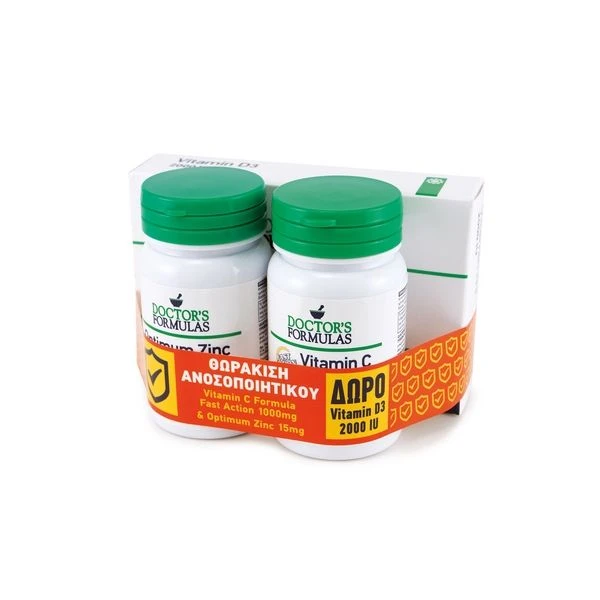 Doctor's Formulas Πακέτο Προσφοράς με Vitamin C Formula Fast Action 1000mg, 30tabs & Optimum Zinc, 30caps & Δώρο Vitamin D3 2000IU, 60softgels DOCTOR’S FORMULAS | Φαρμακείο Κατιρτζόγλου