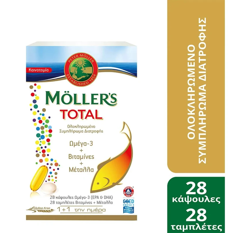 Moller's Total Ολοκληρωμένο Συμπλήρωμα Διατροφής με 28caps Ω3 + 28tabs Βιταμίνες & Μέταλλα