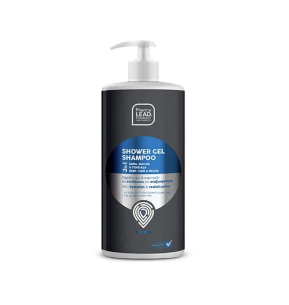 Pharmalead Shower Gel Shampoo For Men 3in1 Σαμπουάν - Αφρόλουτρο για Σώμα, Μαλλιά & Γενειάδα, 1lt