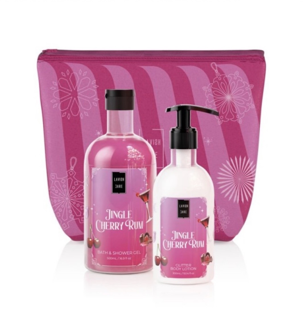 Lavish Care Jingle Cherry Rum Bag Set με Bath & Shower Gel – Aφρόλουτρο, 500ml & Glitter Body Lotion Κρέμα Σώματος, 300ml